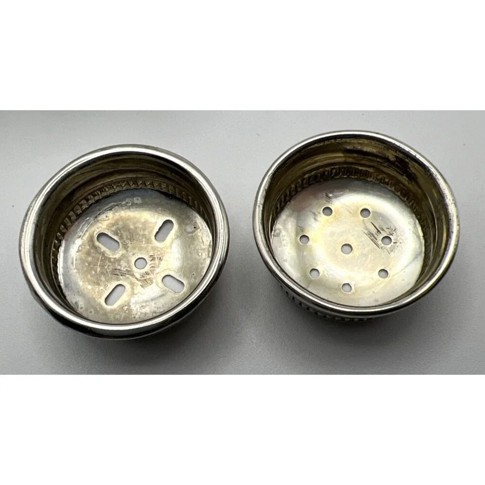 Vintage Mini Salt & Pepper Shakers With Silver Plated Tray No Cracks/Chips